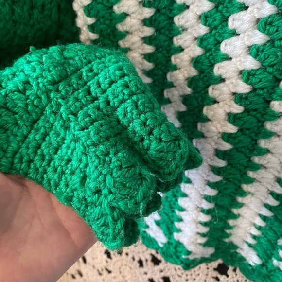 Vintage Hand Knit Crochet Kelly Green And White Jean L. Johnson Sweater S - Picture 4 of 6